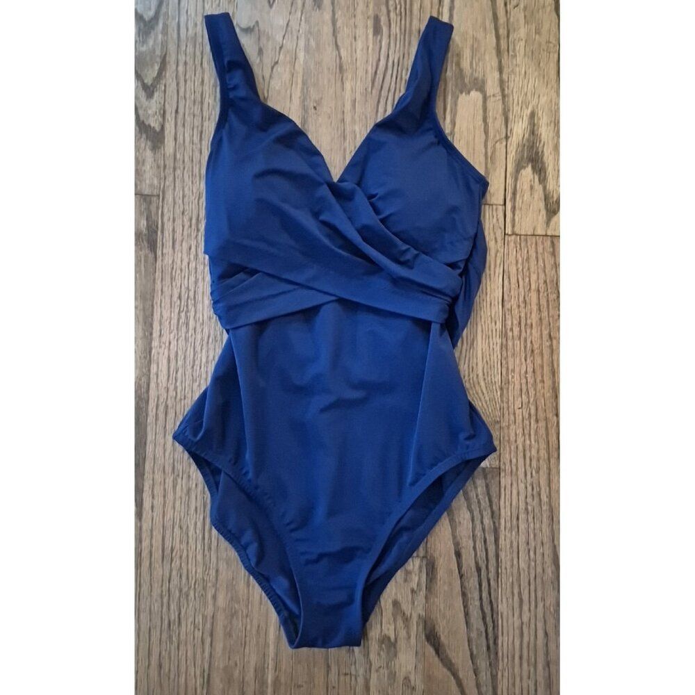 Lands End Slimming Ruched One Piece Swimsuit Bathingsuit Women's Size 8